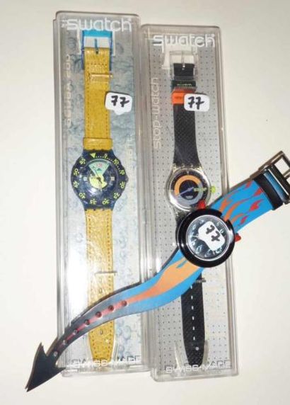 SWATCH. Trois montres à quartz (Hot stuff,...