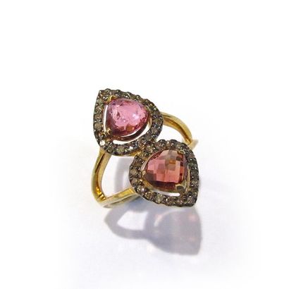 BAGUE toi et moi en vermeil (925/°°), ornée...