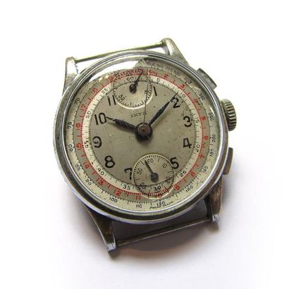 MONTRE CHRONOGRAPHE en acier. Boîtier rond,...