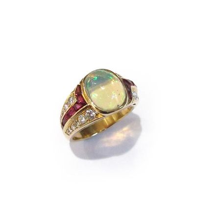 BAGUE jonc en or jaune 18k (750/°°), ornée...