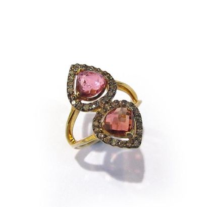 BAGUE toi et moi en vermeil (925/°°), ornée...