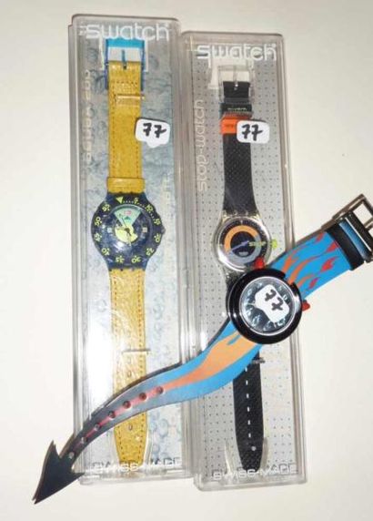 SWATCH. Trois montres à quartz (Hot stuff,...