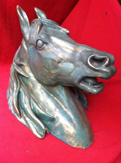 Tête de Cheval en plâtre peint, ancienne...