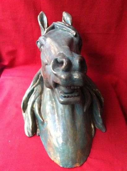 Tête de Cheval en plâtre peint, ancienne...