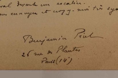 Benjamin PERET (1899-1959) 

Lettre autographe...