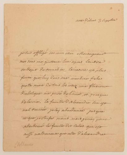 VOLTAIRE François-Marie Arouet dit (1694-1778).
Lettre...