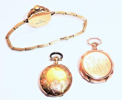 LOT DE 3 MONTRES en or 18K 750°/°° comprenant...