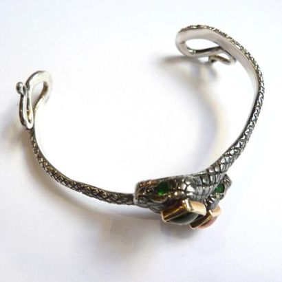 PIETRA DURA. BRACELET jonc rigide en argent...