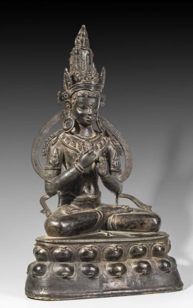 Statuette de Dhyani Bouddha Vaironcana assis...