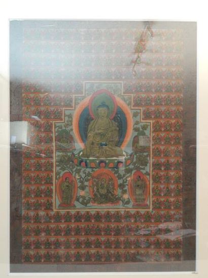Thangka à l’encre et polychromie sur toile....