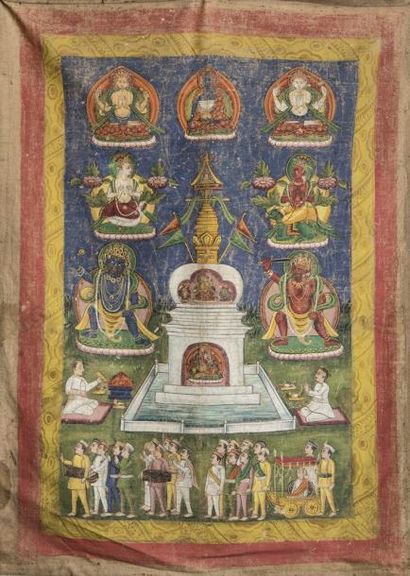 Peinture sur toile « Paubha » à décor d'un...