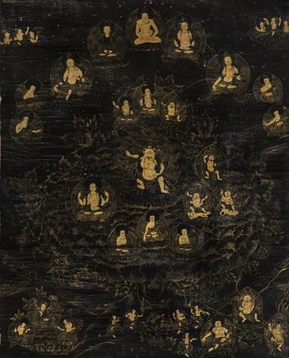 Tangkha à décor doré sur fond noir des épisodes...
