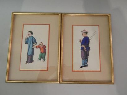 Cinq peintures sur paille de riz représentant...