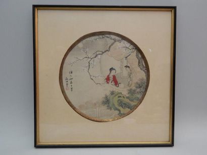 Peinture représentant une femme assise à...