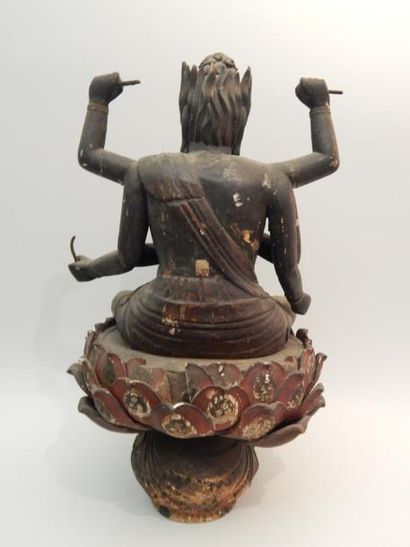 Statue en bois du Roi de Science Râga « Aizen-myôô »...