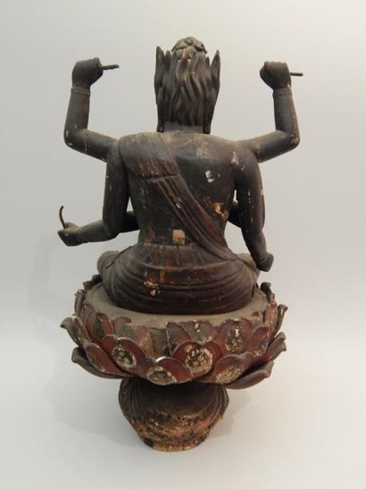 Statue en bois du Roi de Science Râga « Aizen-myôô »...