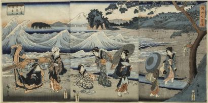 Hiroshige, triptyque, oban tate-e, femmes...