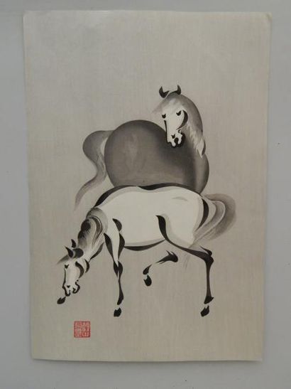 Aoyama, deux estampes représentant des chevaux....