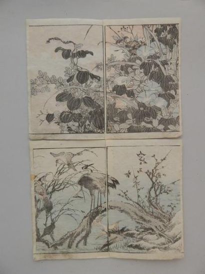 Hokusai gafu, deux pages de livre. Vers ...