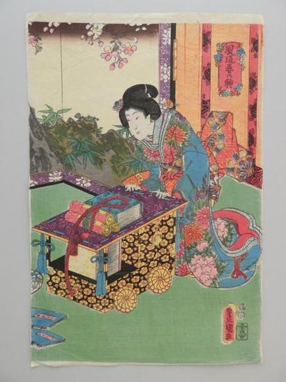 Toyokuni III, deux planches, oban tate-e,...