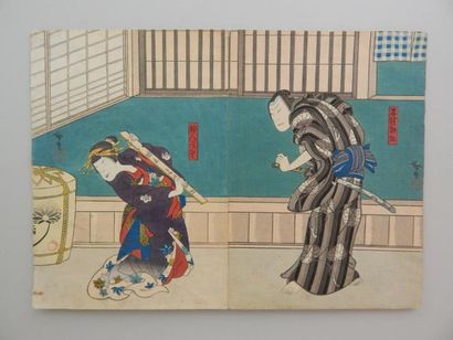 Hirosada, diptyque, acteur s de l’école d’Osaka....