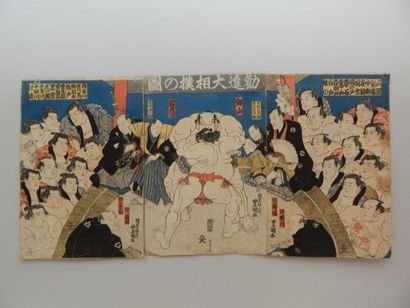 Kunisada, triptyque, un match de sumo. Vers...