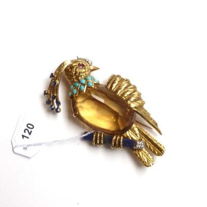 BROCHE en or jaune 18K (750°/°°) figurant...