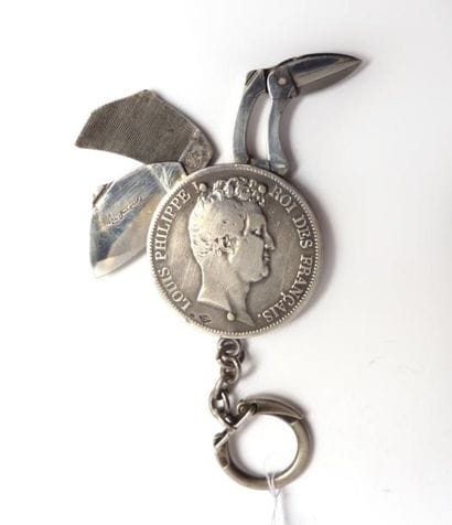 PORTE-CLE décoré d'une pièce de 5 Fr Louis...