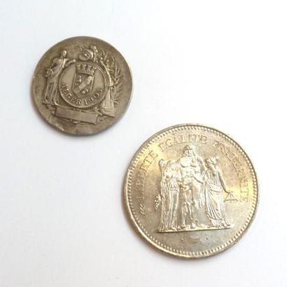 PIECE de 50F et médaille en argent 925°/°°...