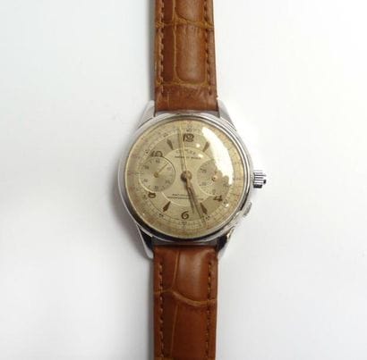 COMEX. MONTRE chronographe en acier, 2 compteurs....