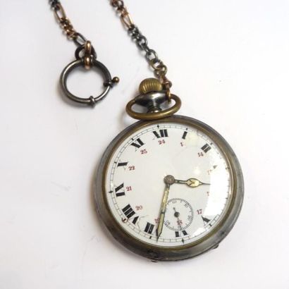 MONTRE de poche et sa chaîne. (Eclats à l'émail)
(*...