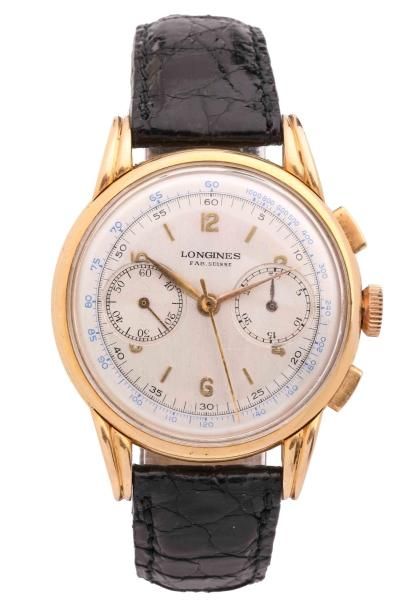 LONGINES. MONTRE chornographe en or 18k (750/°°),...