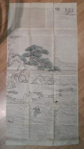 Quatre peintures. Encre et polychromie sur...