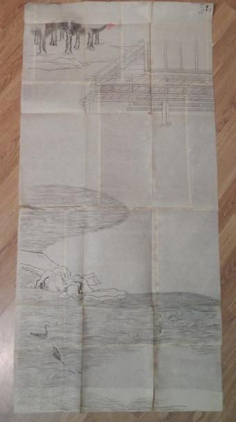 Quatre peintures. Encre et polychromie sur...