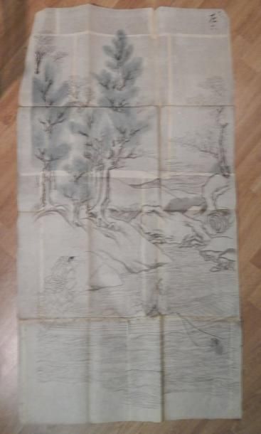Quatre peintures. Encre et polychromie sur...