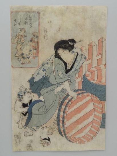 Kunisada, oban tate-e, jeune femme tenant...