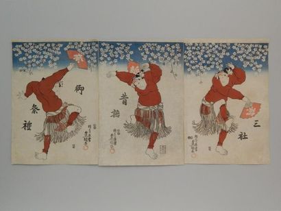 Toyokuni, triptyque, la fête des sanja. Vers...