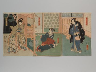Toyokuni III, triptyque, trois acteurs dans...