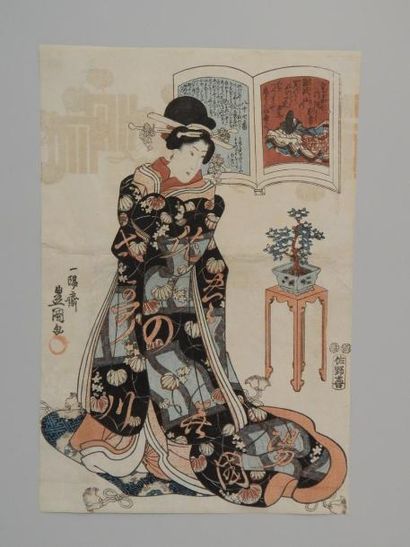 Toyokuni III, oban tate-e, une jeune femme...