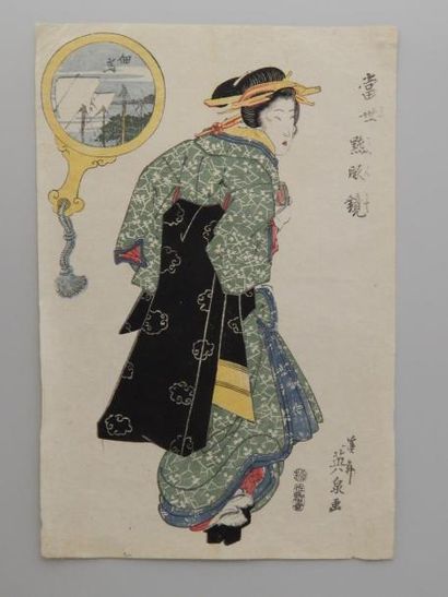 Eisen, Geisha tenant un rouleau. 1843.