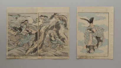 Hokusai Gafe, trois estampes. 1849.