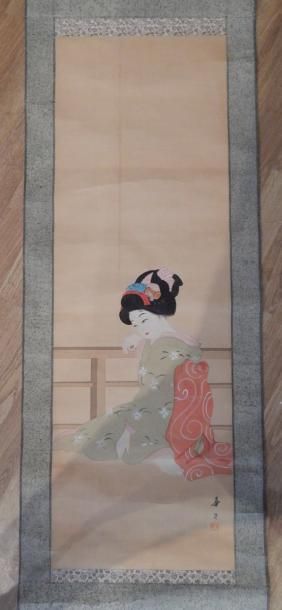 Kakemono, peinture représentant une jeune...