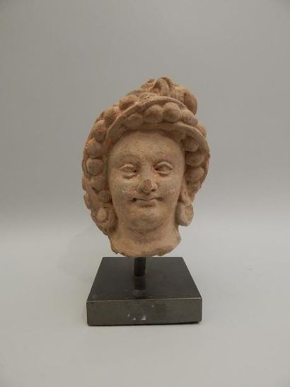 Tête de femme en terre cuite à la coiffure...
