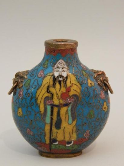 Tabatière ronde en émail cloisonné à fond...