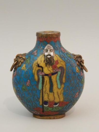 Tabatière ronde en émail cloisonné à fond...