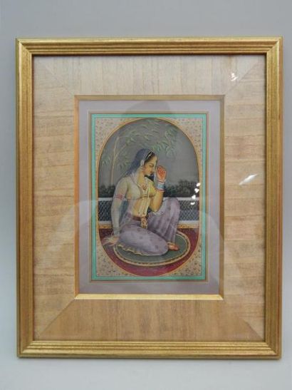 Miniature encadrée sous verre. Inde, XXe...