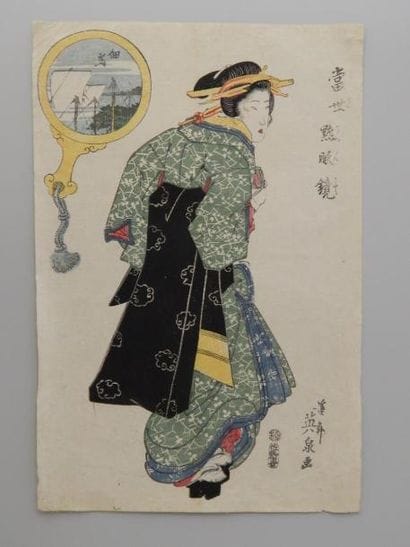 Eisen, Geisha tenant un rouleau. 1843.