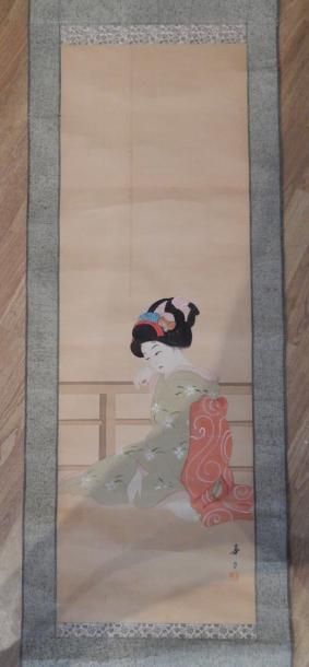 Kakemono, peinture représentant une jeune...