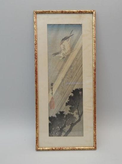 Hiroshige, chu tanzaku, coucou en vol sous...