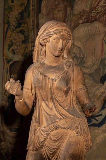 Suite de 4 statues en terre cuite représentant...